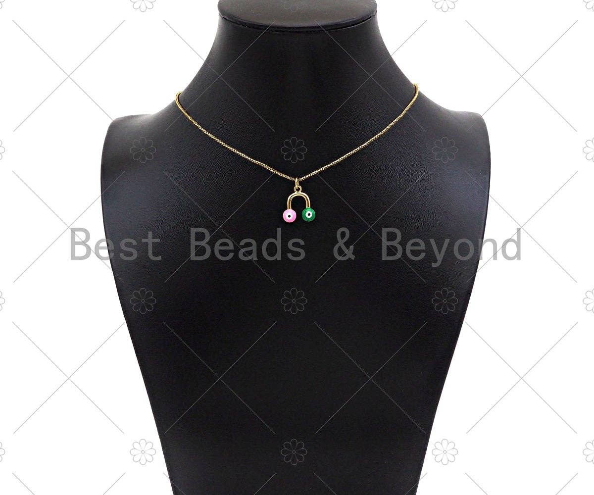 18k Dainty Gold U Shape With Enamel Evil Eye Pendant/Charm, Colorful Enamel Evil Eye Charm, Necklace Bracelet Charm,14x15mm, Sku#LK247