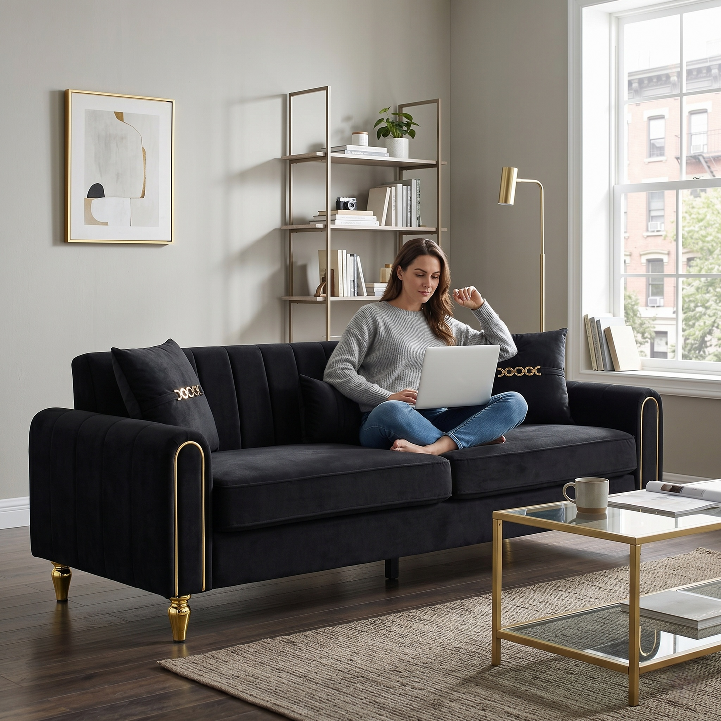FX-P11-BK Modern 3-Seater Sofa Couch