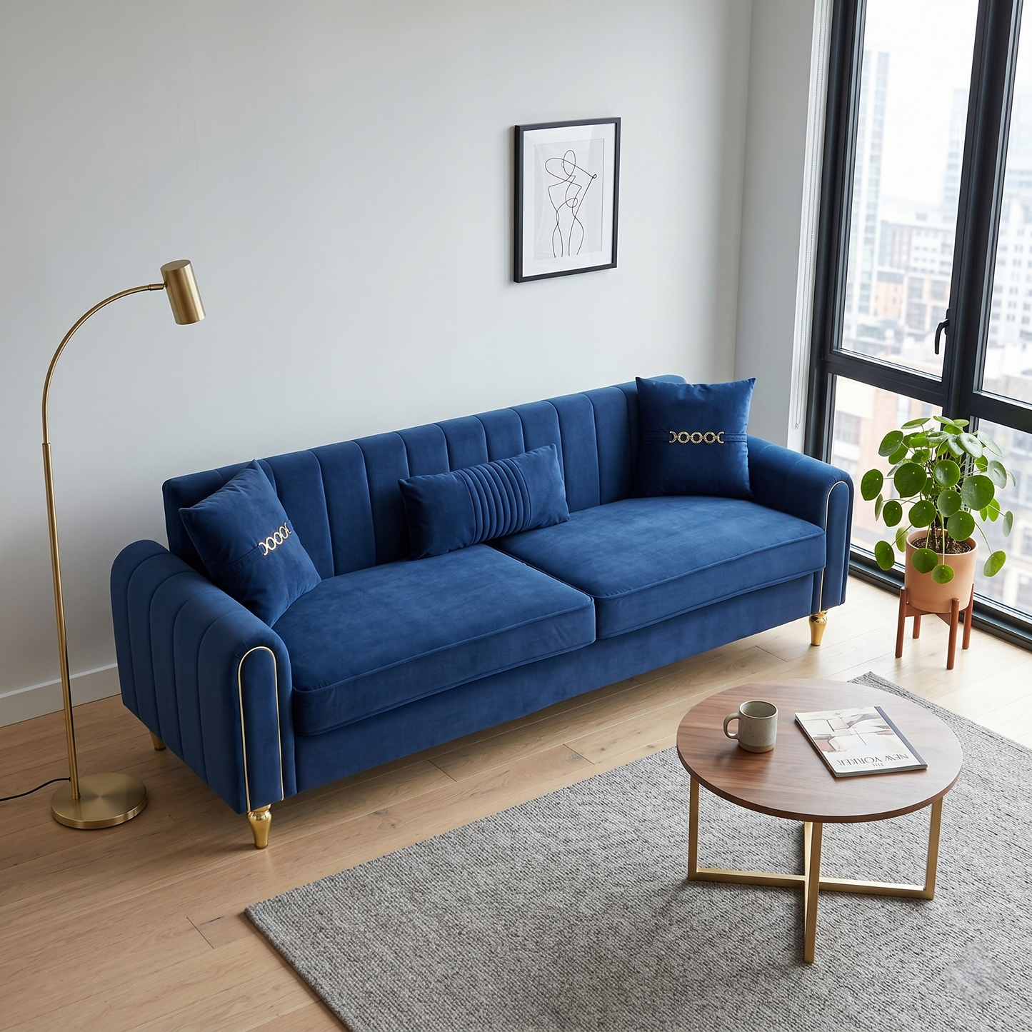 FX-P11-RB 87.4 Inches Upholstered Sofa Couch
