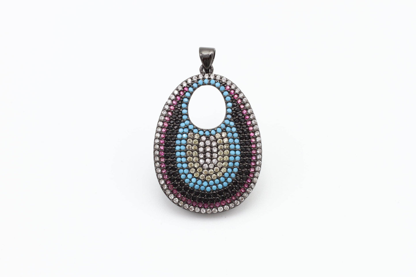 CZ Micro Pave Round Go-Go Evil Eye Pendant, Cubic Zirconia Pendant,23x37mm, sku#F8C