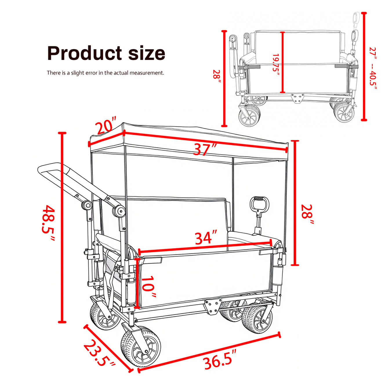 3-in-1 Folding Wagon Cart with Bench Seat & Canopy
