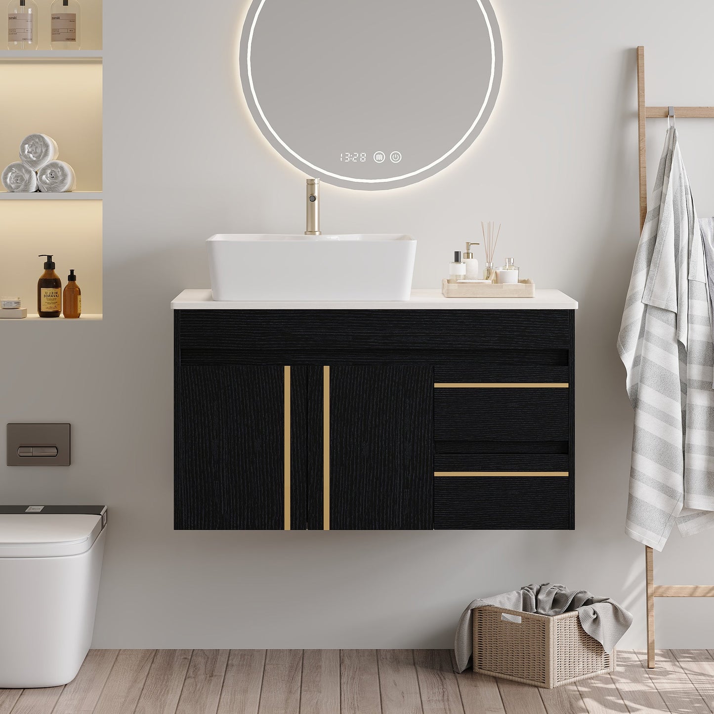 36" Wall-Mounted Bathroom Vanity with Vessel Sink