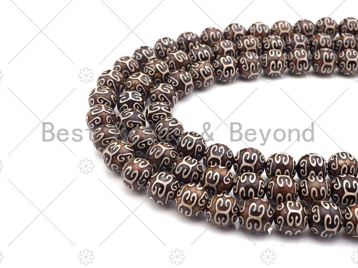 NEW STYLE Natural Tibetan Agate, Round 8mm/10mm/12mm, 14" Full Strand, Natural Agate, DZI Agate, Sku#U977