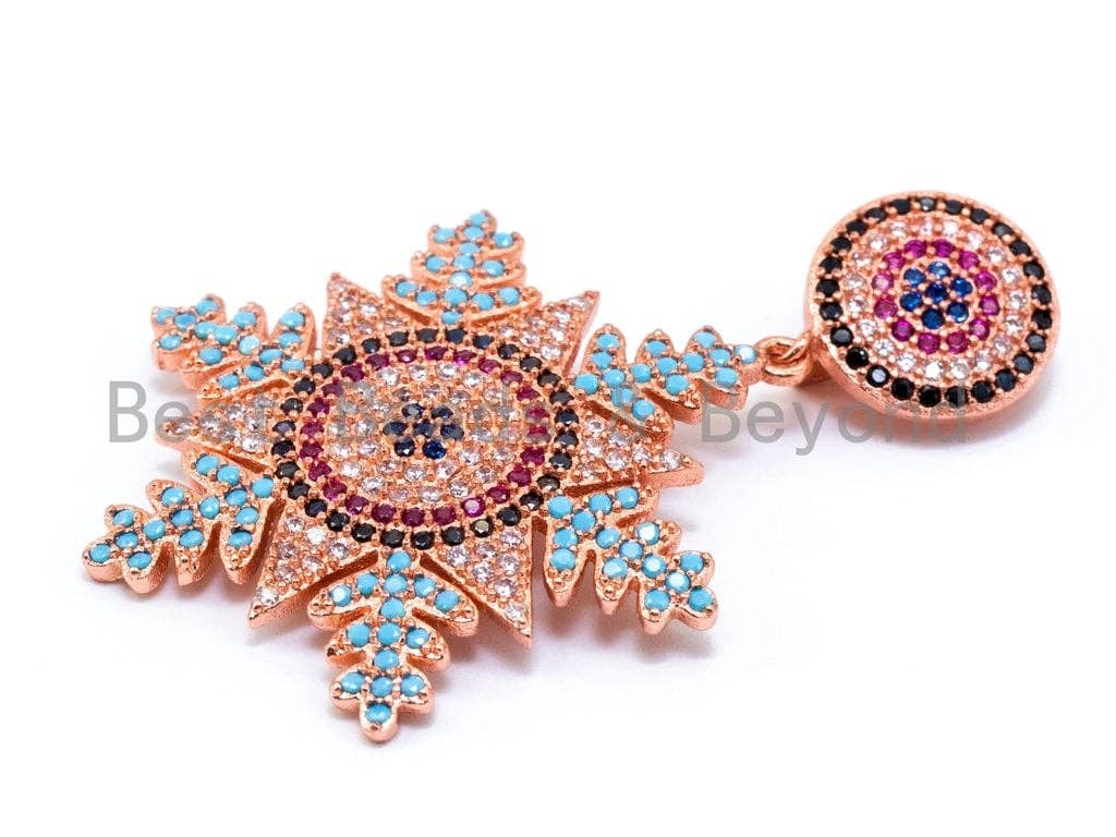 CZ Colorful Micro Pave Snowflake Pendant with Round Paved Bail, CZ Earrings Necklace Pendant Charm, 29x48mm, sku#L102