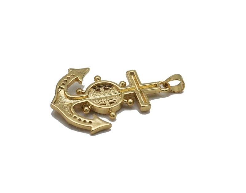 Gold CZ Virgin Mary Anchor Charm, Sku#LK711