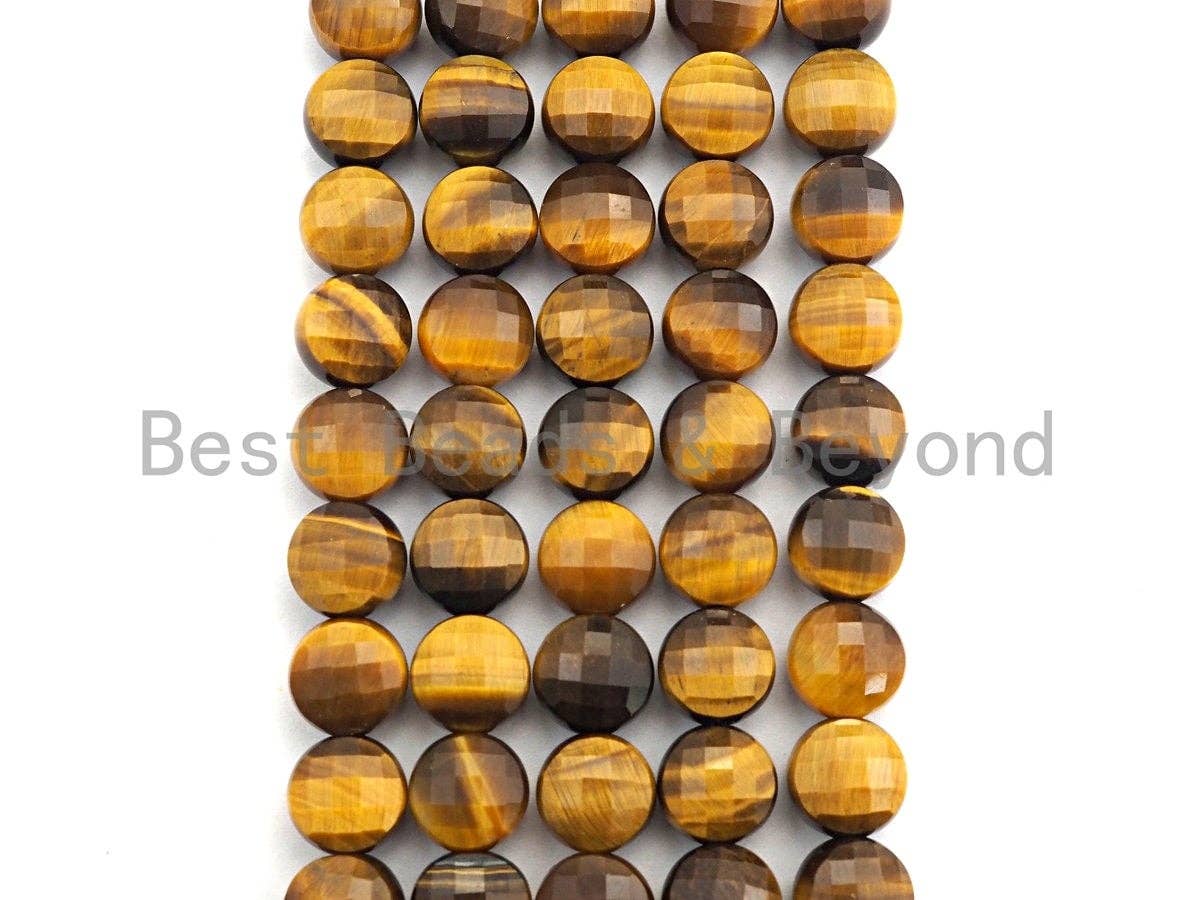 High Quality Natural Yellow Tiger Eye Checkerboard Cut Coin Shape Beads, 6mm/8mm/10mm Turtle Shell Cut Tiger Eye, 16" Full strand, Sku#U576