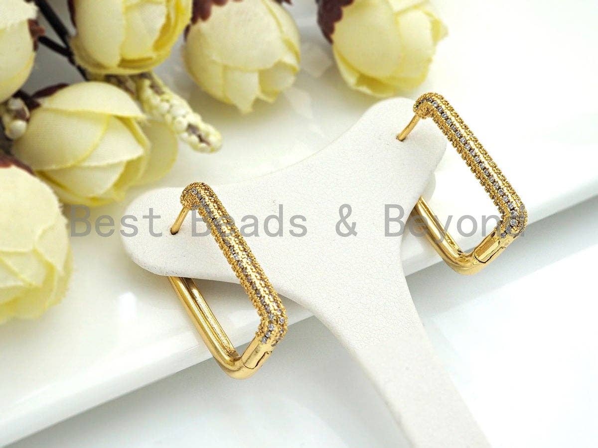 Pave Double Raw Rectangle Earring, Minimal earrings, J254