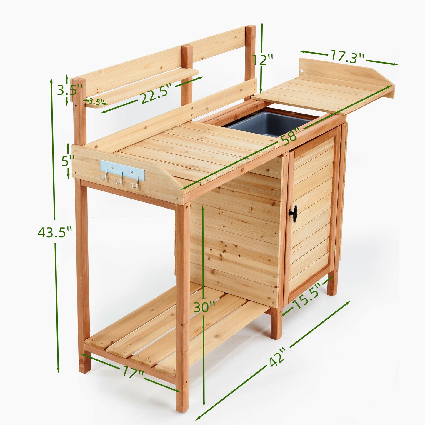 Outdoor Wooden Potting Bench Table with Sink