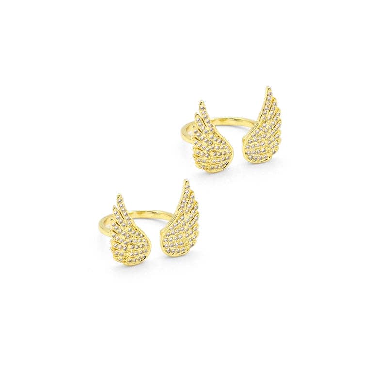 Gold CZ Angel Wing Adjustable Ring, Sku#LX225