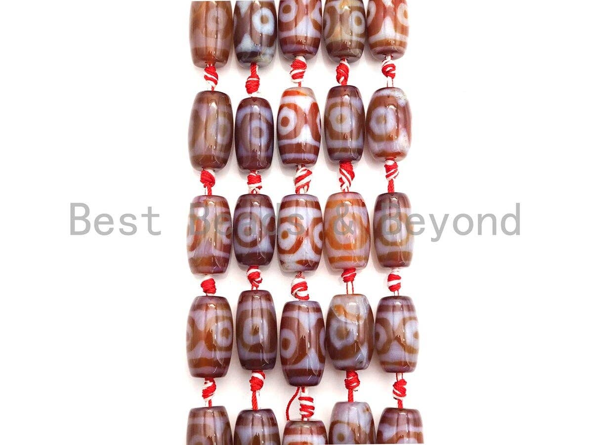 1pc/12pc Natural Tibetan Agate Barrel Spacer Beads, Brown White Eye Dzi Spacer Beads, Tibetan Dzi Beads, 14x25mm, sku#U867