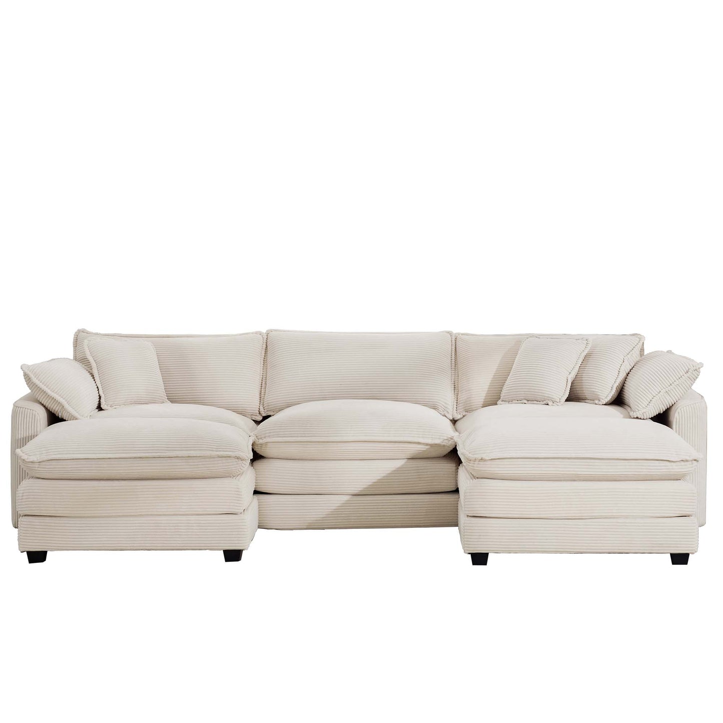 Oversized Modular Cushion Sofa With Ottomans, Comfy Upholstered U Shaped Convertible Corner Sectional Sofa Couch - Light