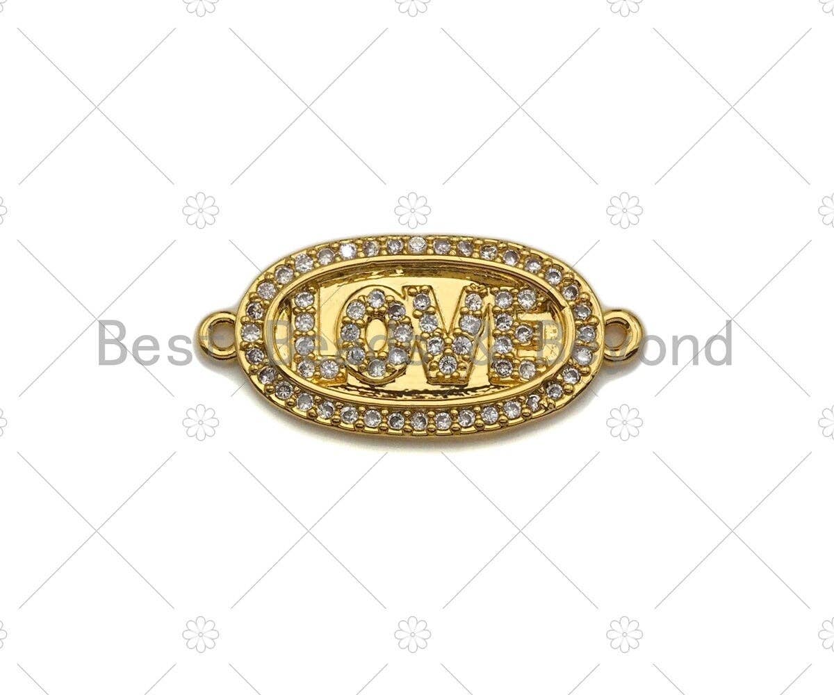 LOVE Connector/Link, Oval Shape Connector, Cz Pave Bracelet Necklace Connector in Gold Finish, 10x22mm,sku#LK95