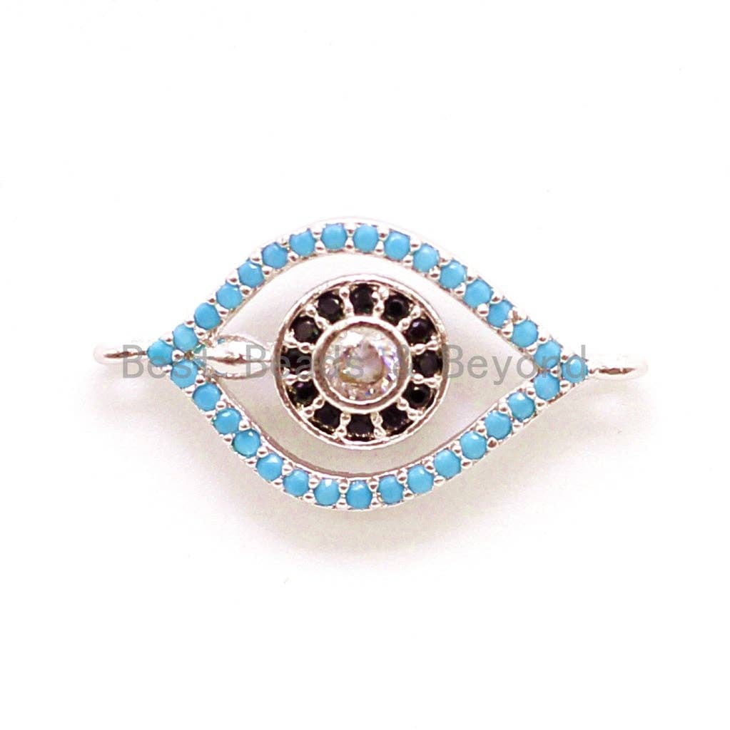 CZ Micro Pave Turquoise Evil Eye Connector for Bracelet/Necklace, Cubic Zirconia Space Connector, 12x23mm,sku#E36C