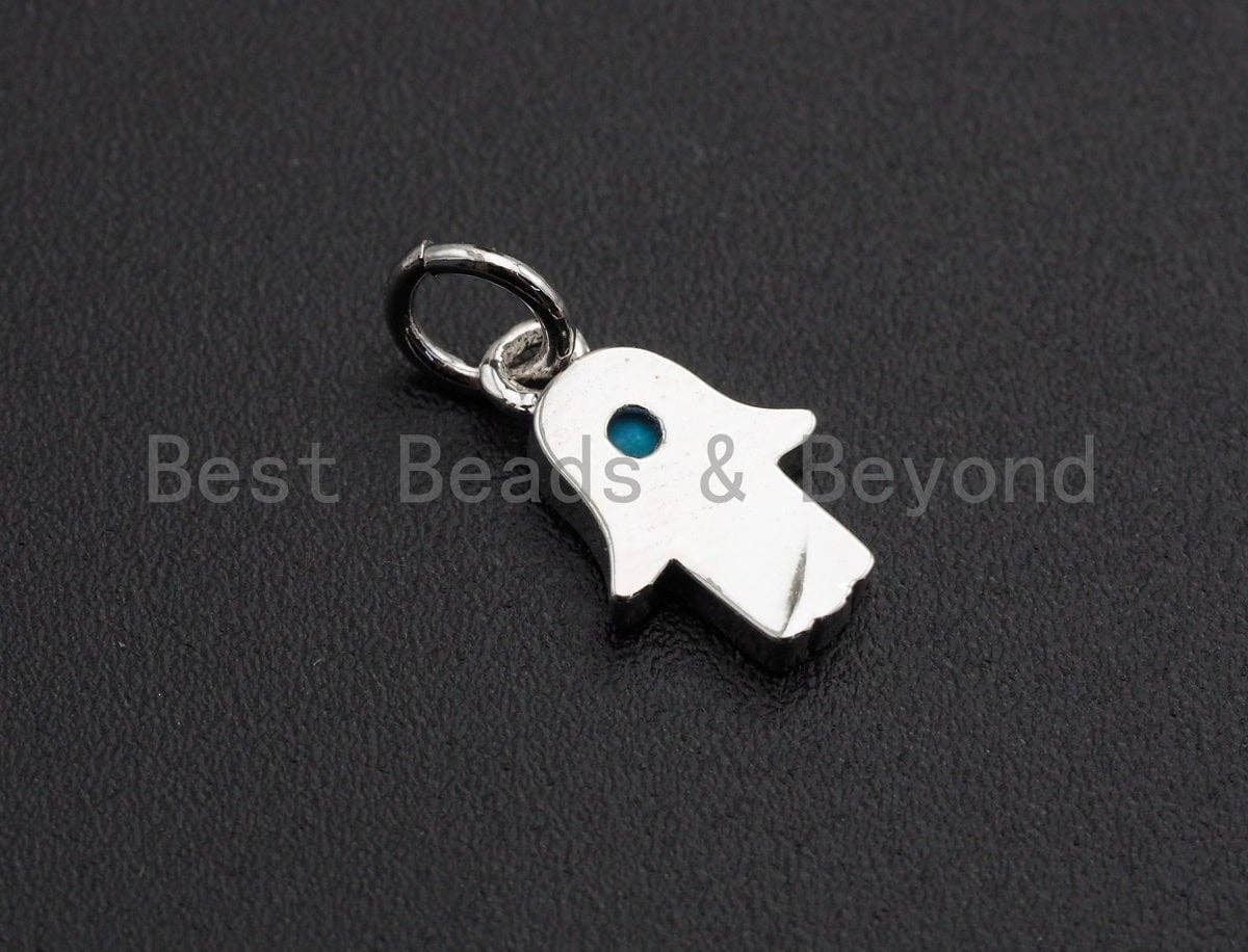 Turquoise CZ Micro Pave Hamsa Hand Shaped Pendant/Charm, Cubic Zirconia Pendant Charm, 8x11mm,sku#Z565