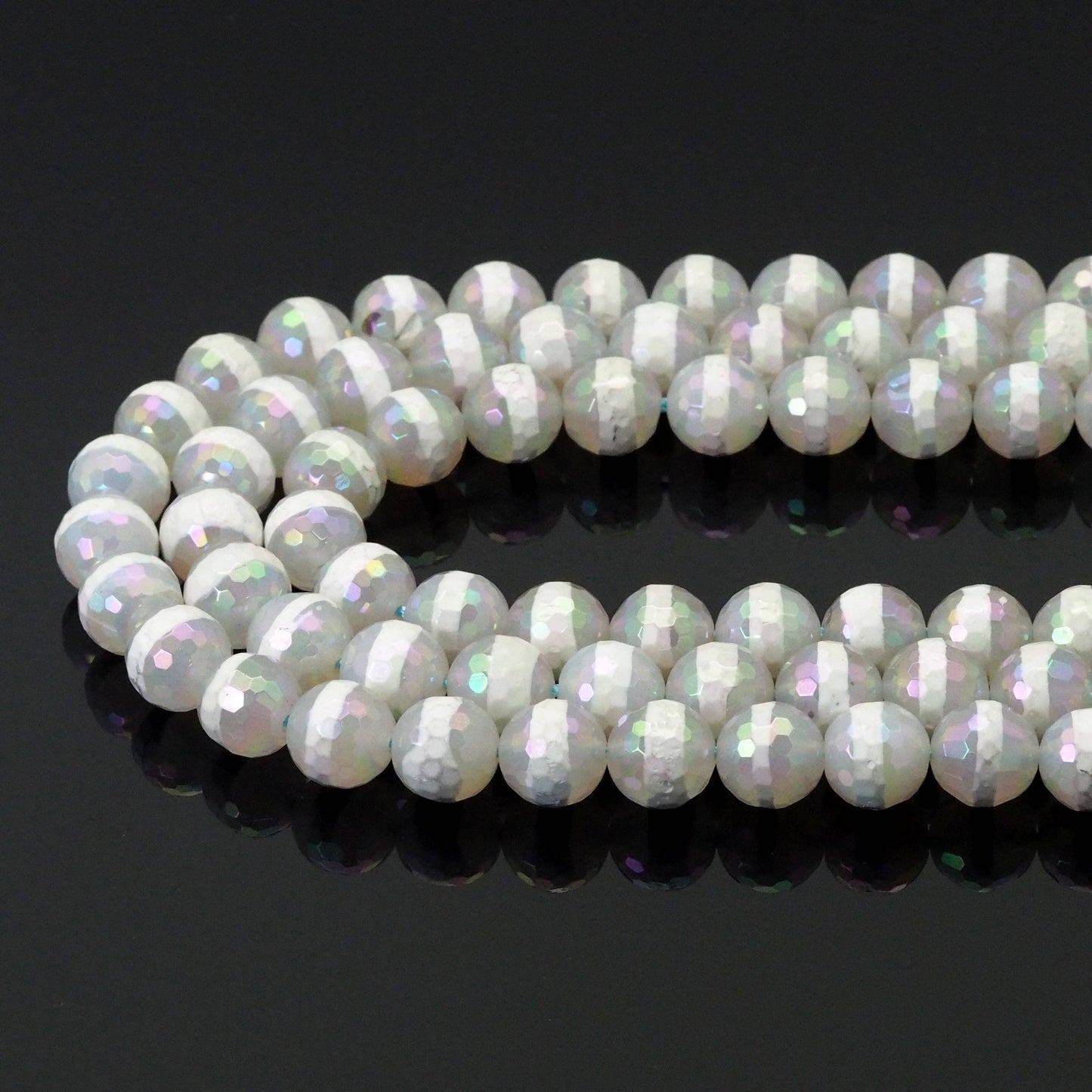 AB Mystic One Line White Agate Faceted Beads, Sku#UA315