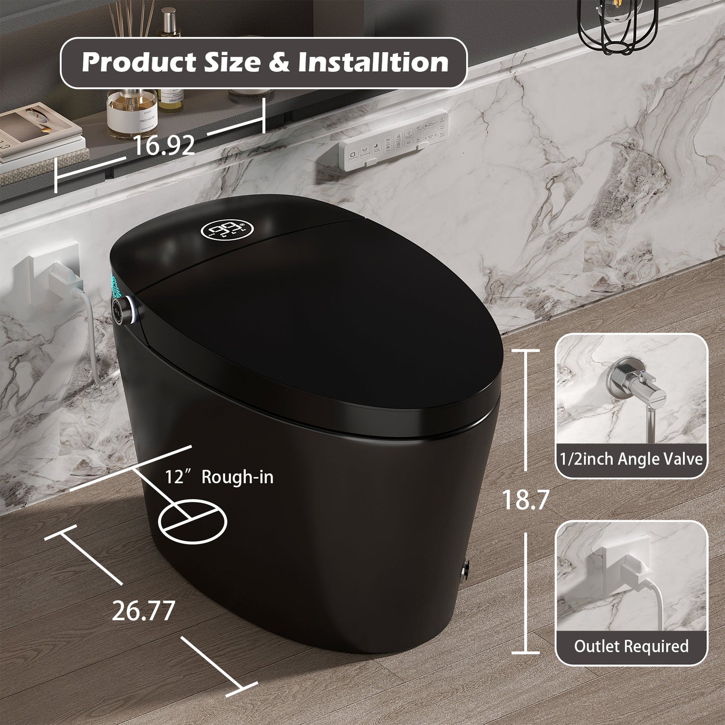 Smart Toilet with Bidet Built In - Black
