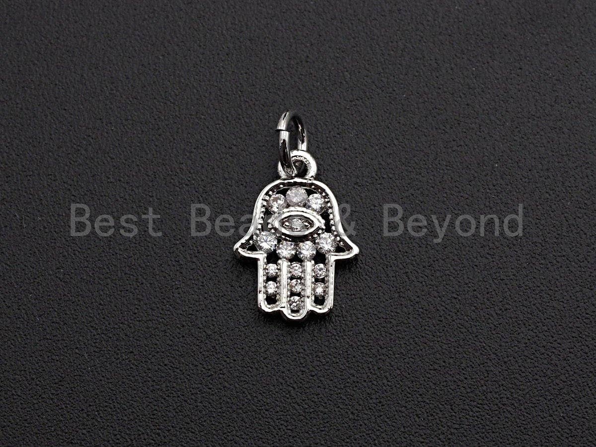 CZ Micro Pave Evil Eye On Hamsa Hand Shaped Pendant/Charm, Cubic Zirconia Pendant Charm,9x13mm,sku#Z563