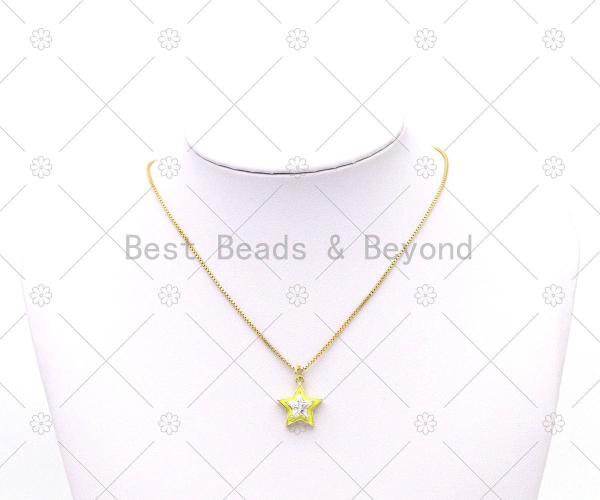 Big CZ Micro Pave 3D Five Ponit Star Enamel Shape Pendant, 18K Gold Filled Star Charm,Necklace Bracelet Charm Pendant, 18x16mm,Sku#F1442