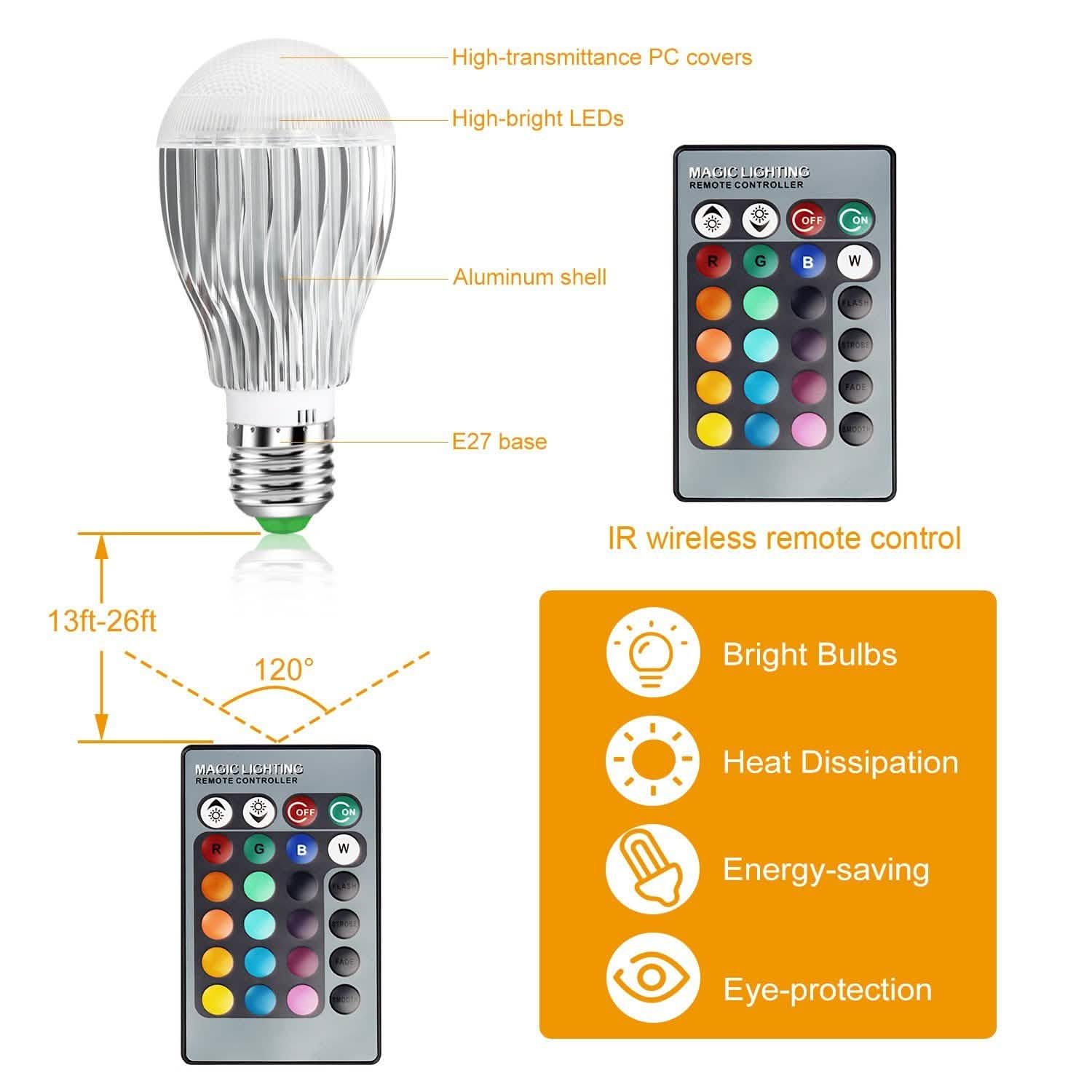9W LED Light Bulb E27 RGB Lamp