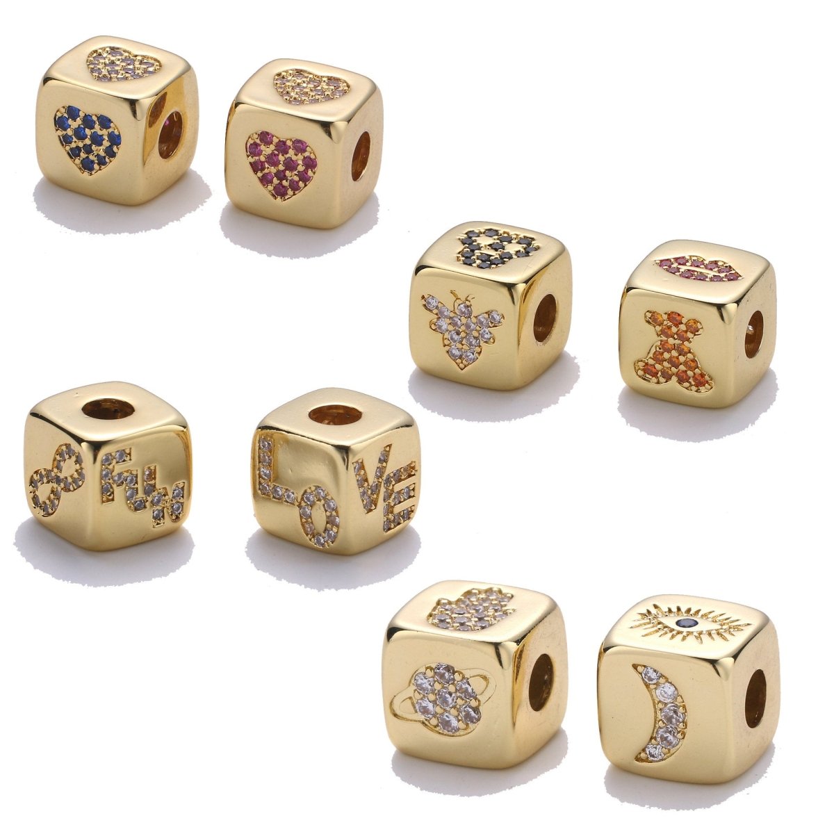 9x9mm CZ Gold Filled Beads, Evil Eye Beads, Heart Beads, Love Beads, Animal Blocks Micro Pave Block Charm for Bracelet Necklace Supply K-439 K-441