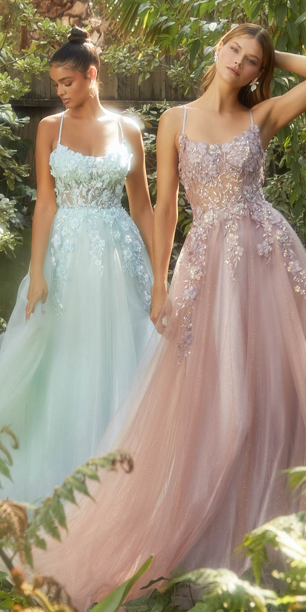 Andrea & Leo A1142 Floor Length Floral Applique A-Line Tulle Gown