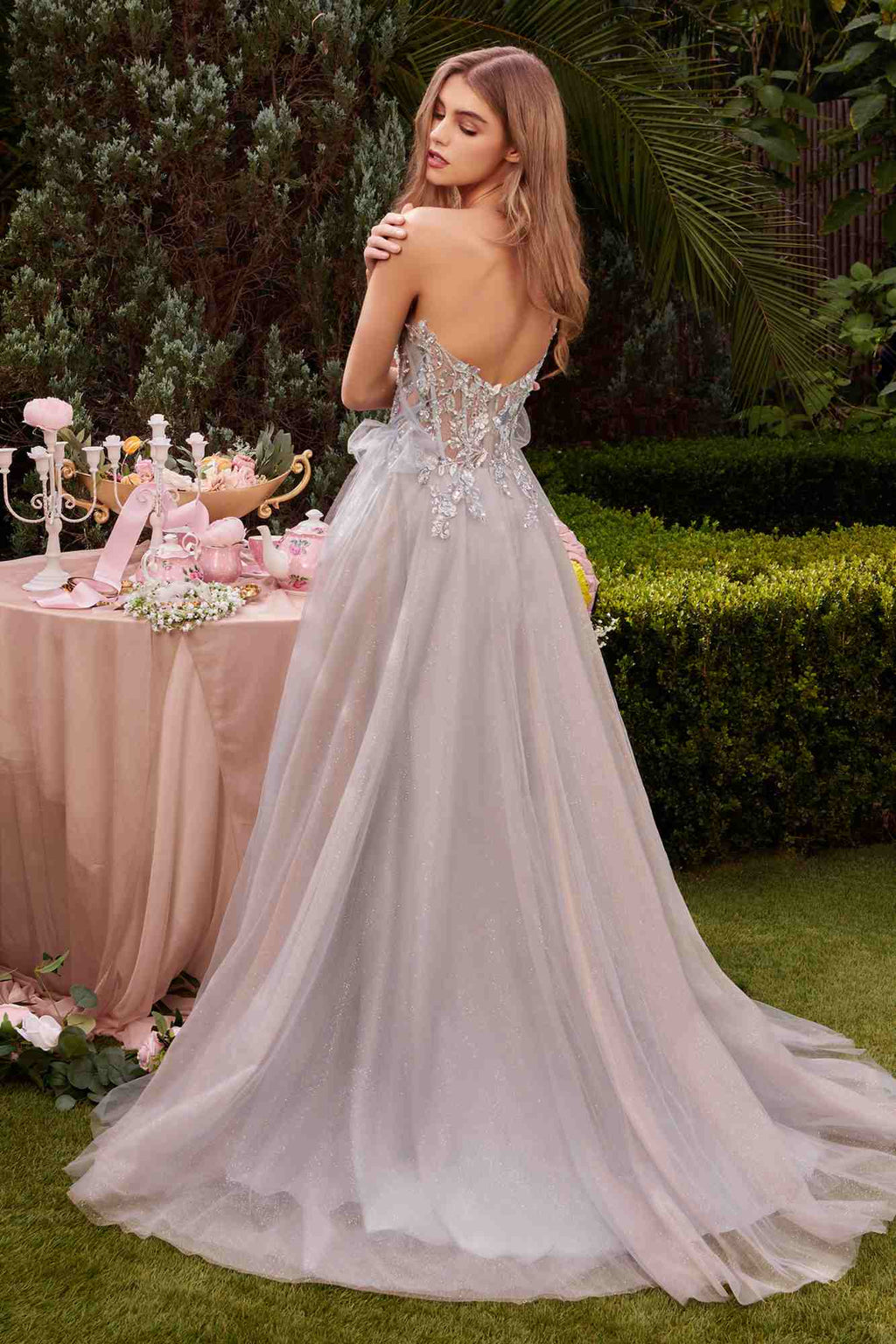 Andrea & Leo A1303 Long Strapless A-Line Glitter Tulle Gown