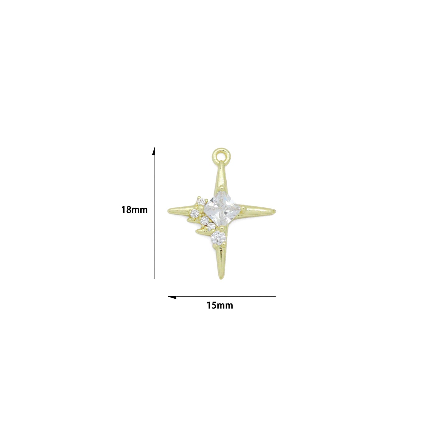 Gold Silver Clear CZ North Star Charm, Sku#A193