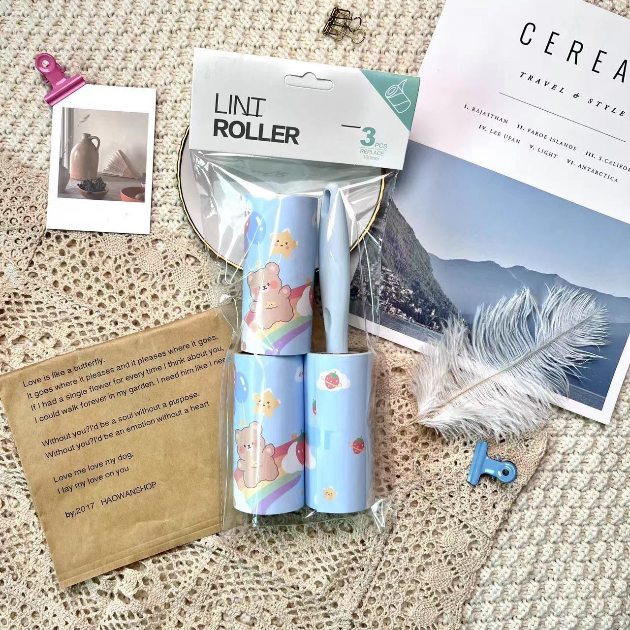 Cartoon pattern lint remover lint roller dust removal paper tearable clothing lint remover