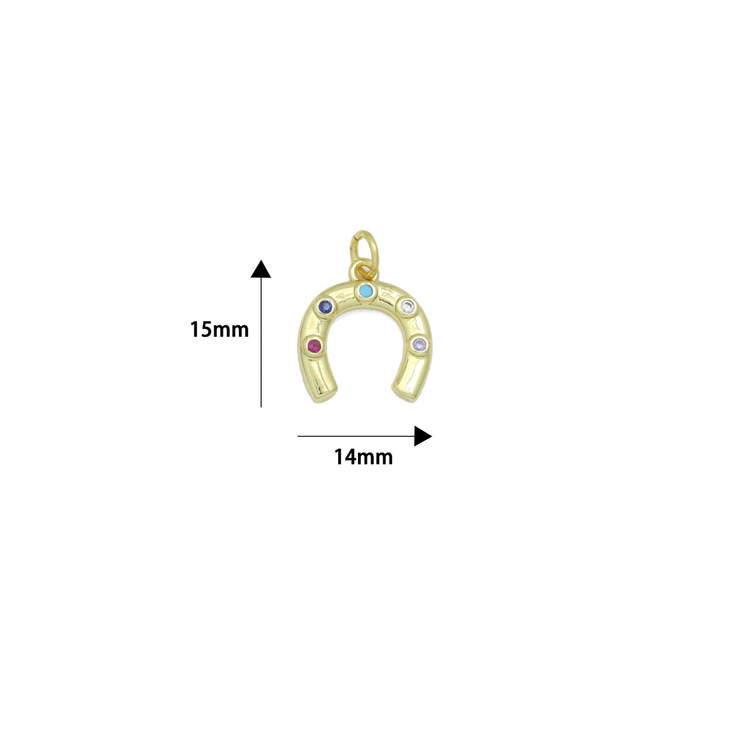 Colorful CZ Gold Silver U horseshoe Shape Pendant charm, Sku#A512