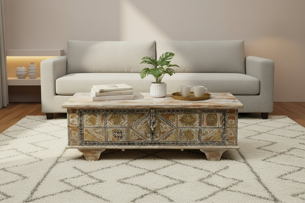 Elephant Wooden Carved Trunk Coffee Table
