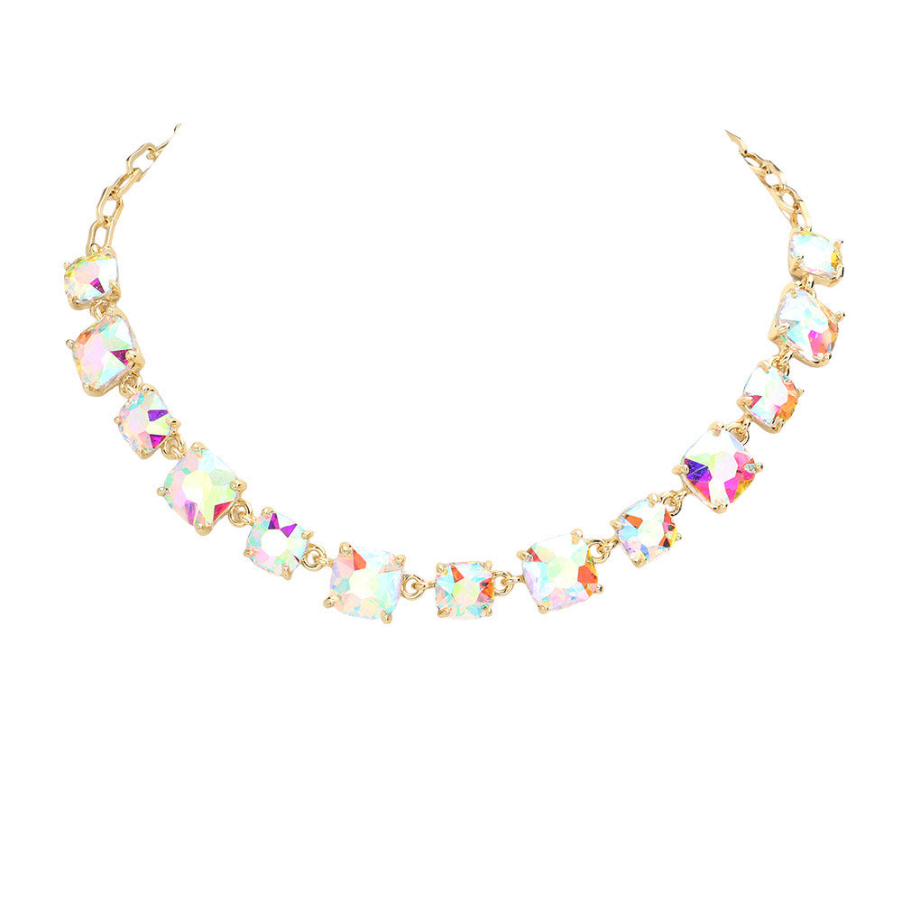 Women's Cushion Square Stone Link Evening Necklace