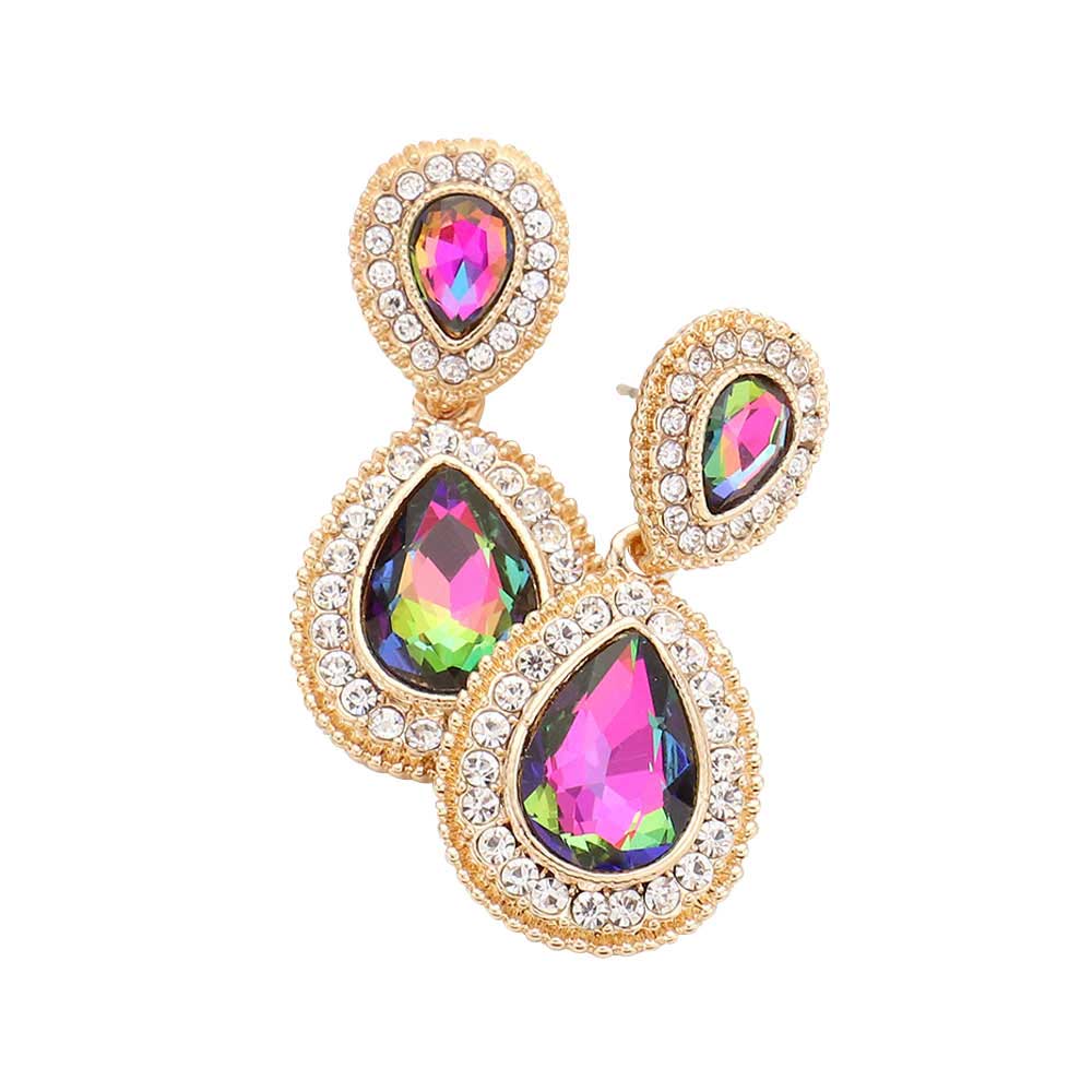 Women's Rhinestone Trim Teardrop Evening Dangle Earrings