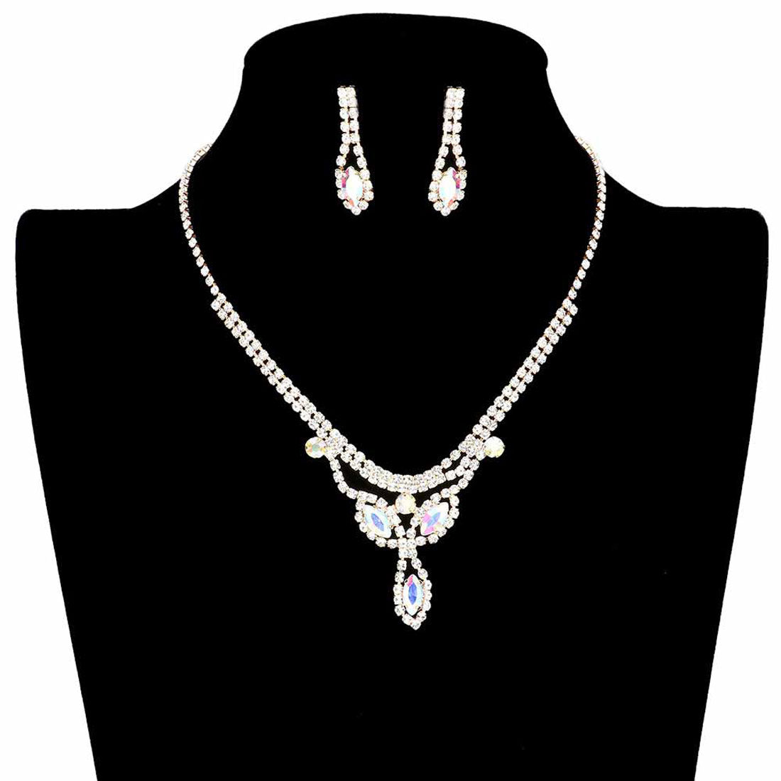 Marquise Stone Accented Rhinestone Pave Necklace