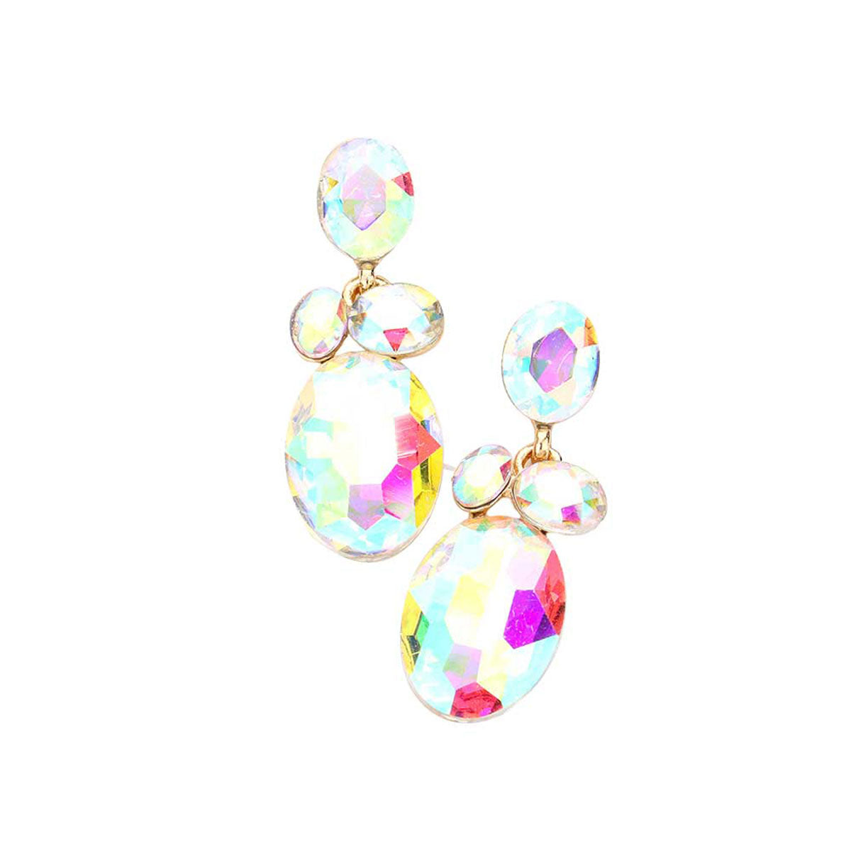 Oval Stone Link Dangle Evening Earrings