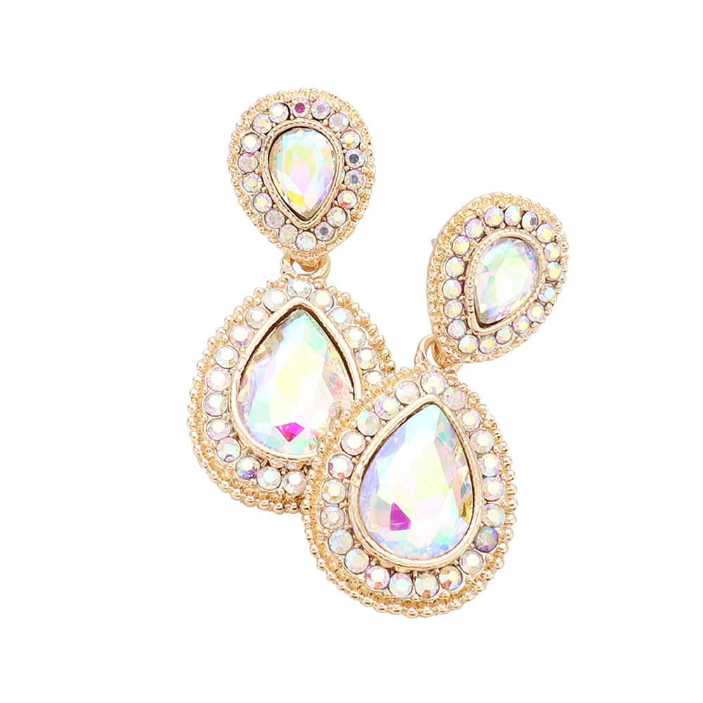 Women's Rhinestone Trim Teardrop Evening Dangle Earrings