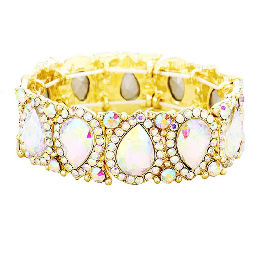 Teardrop Rhinestone Trim Stretch Evening Bracelet