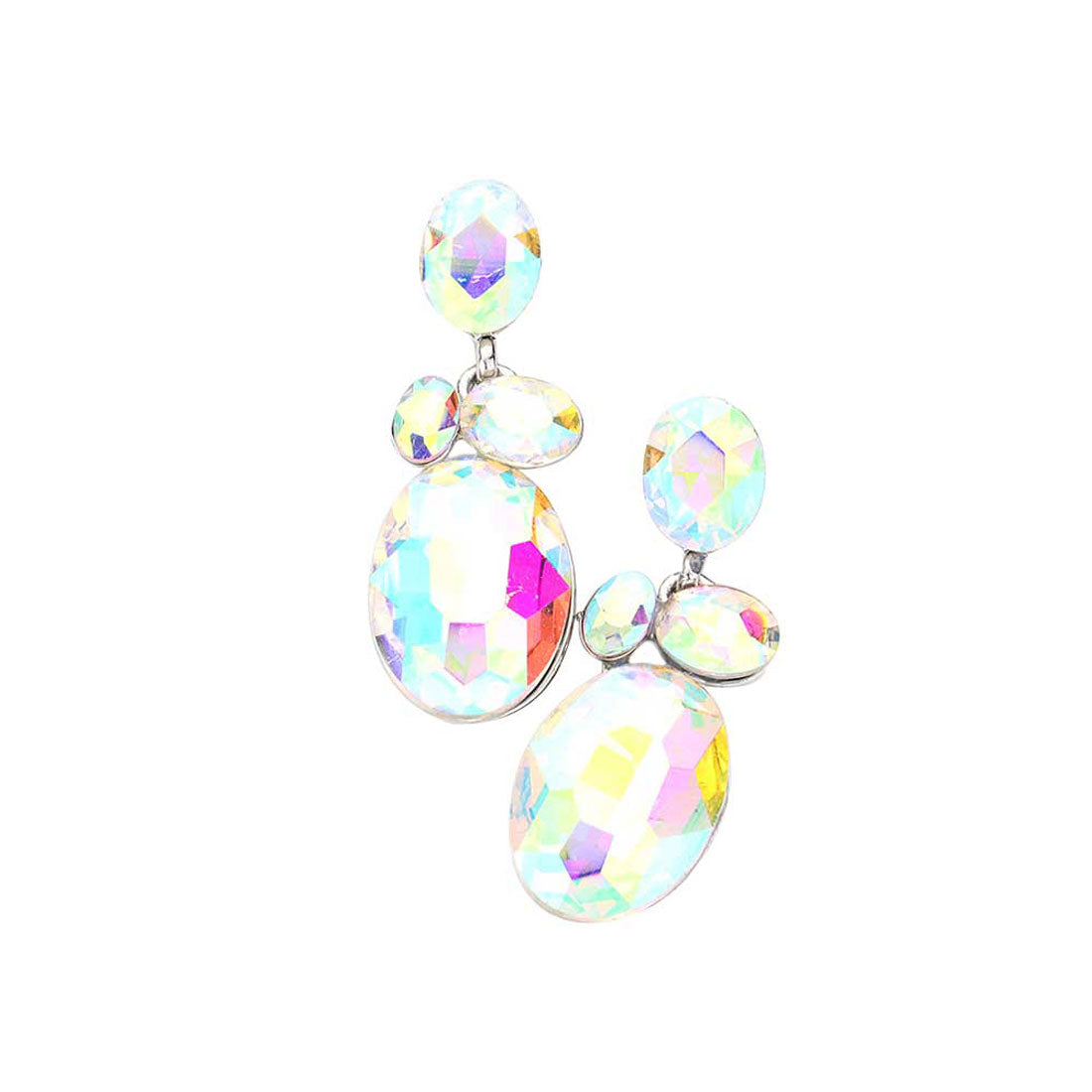 Oval Stone Link Dangle Evening Earrings