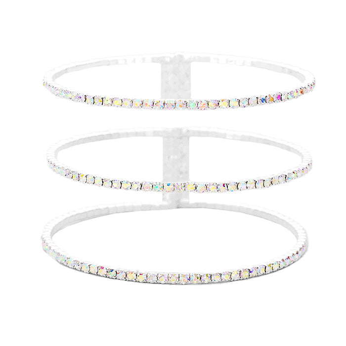 3Row Split Layer Round Crystal Detail Cuff Evening Bracelet