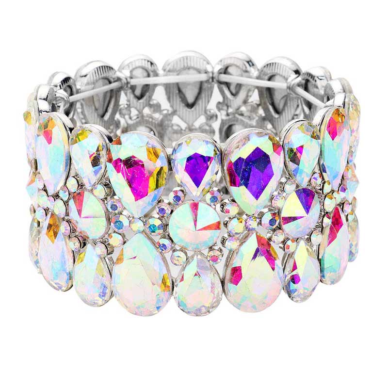 Pear Crystal Floral Rhinestone Stretch Evening Bracelet