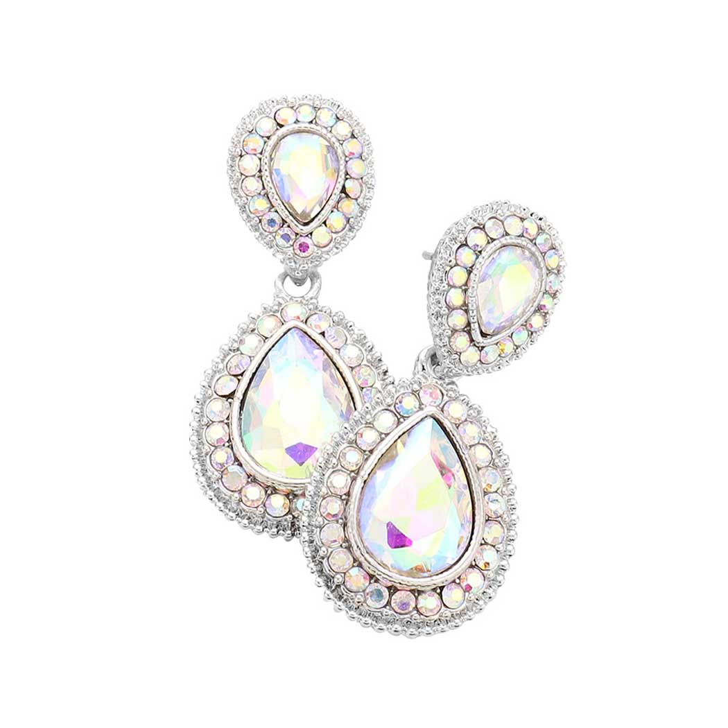 Women's Rhinestone Trim Teardrop Evening Dangle Earrings