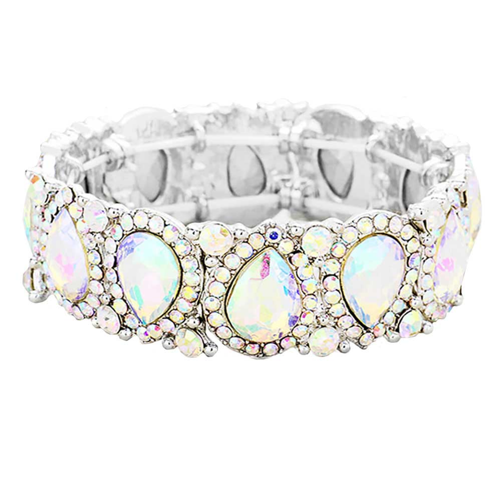 Teardrop Rhinestone Trim Stretch Evening Bracelet