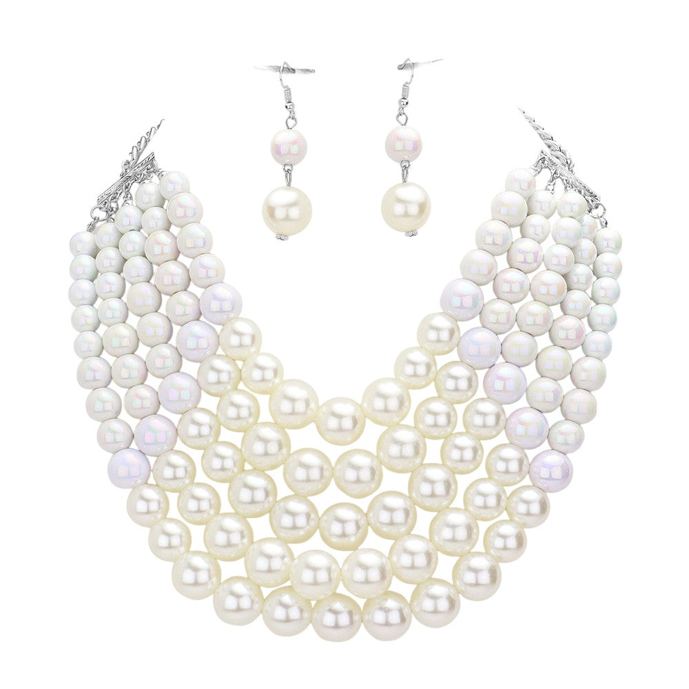 Chunky Multi Strand Pearl Bib Necklace
