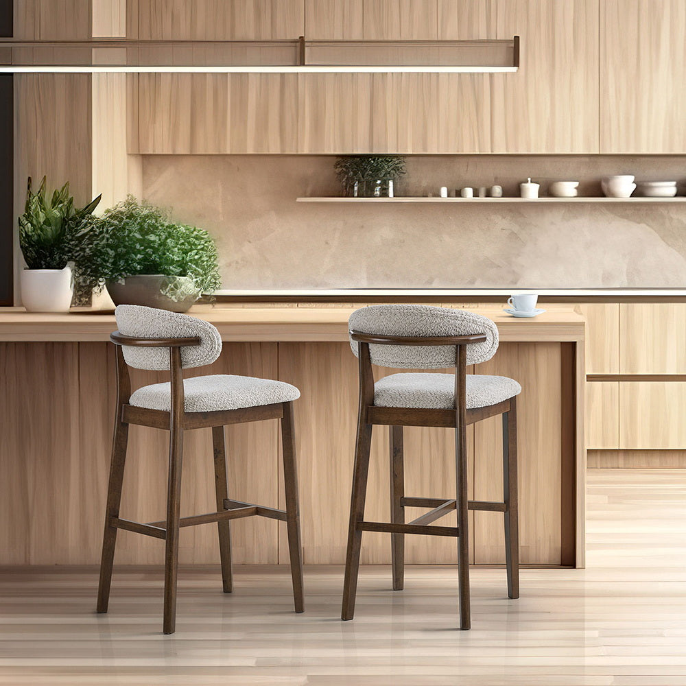 ACTU Bar Stools Set of 2, 30” Upholstered Bar Height Stools, Solid Wood, Mid-Century Modern