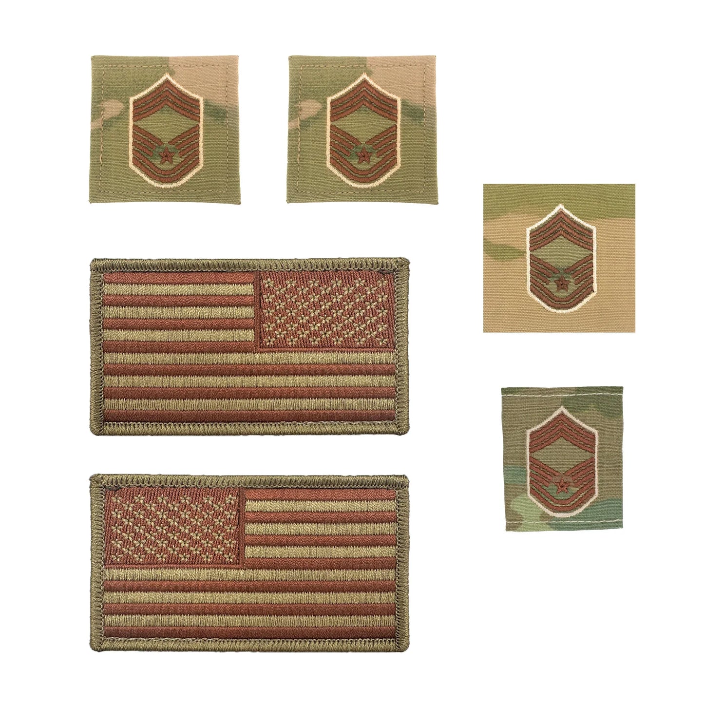 U.S. Air Force Chief Master Sergeant Rank and Reverse OCP Spice Brown Flag Bundle
