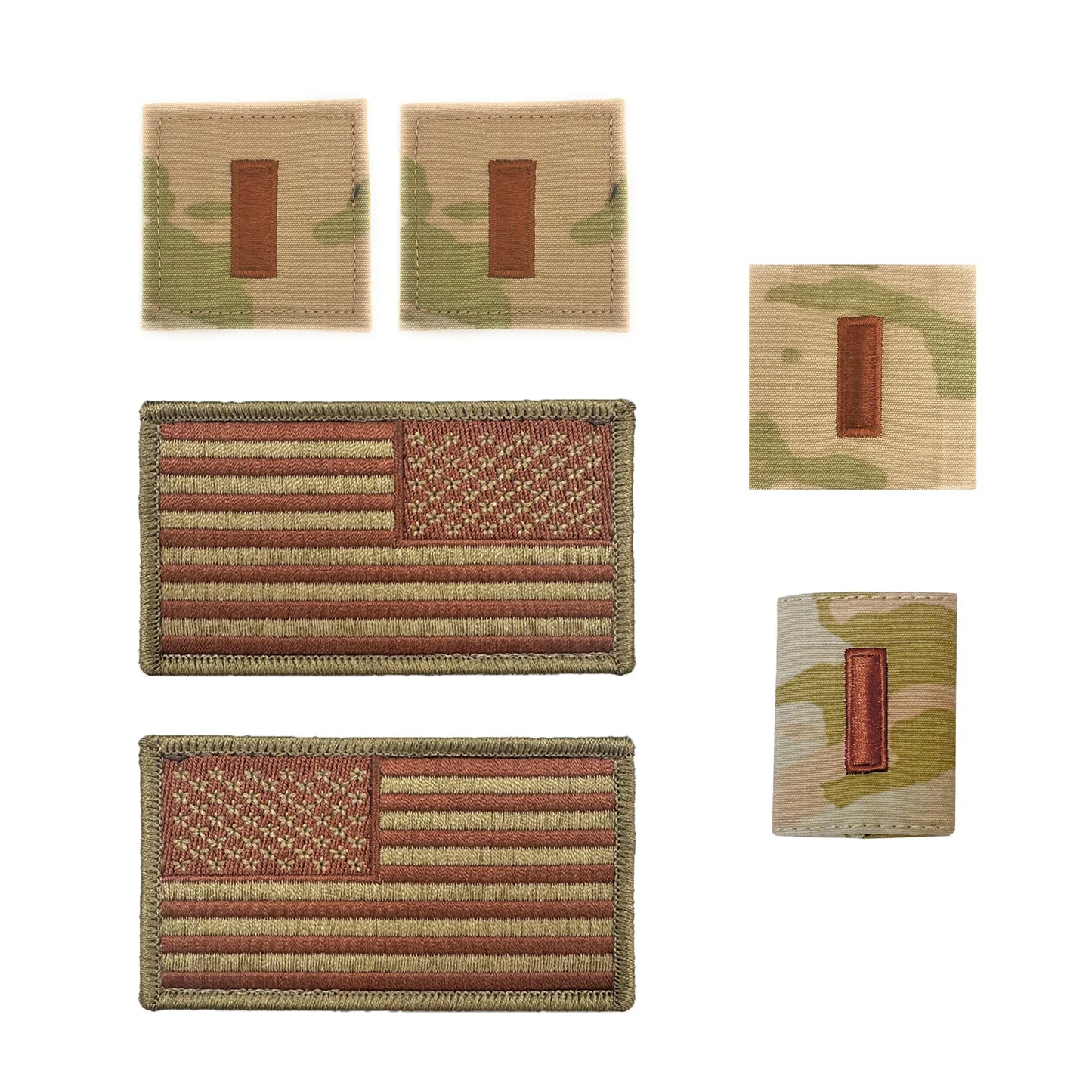 U.S. Air Force 2nd Lieutenant Rank and Reverse OCP Spice Brown Flag Bundle
