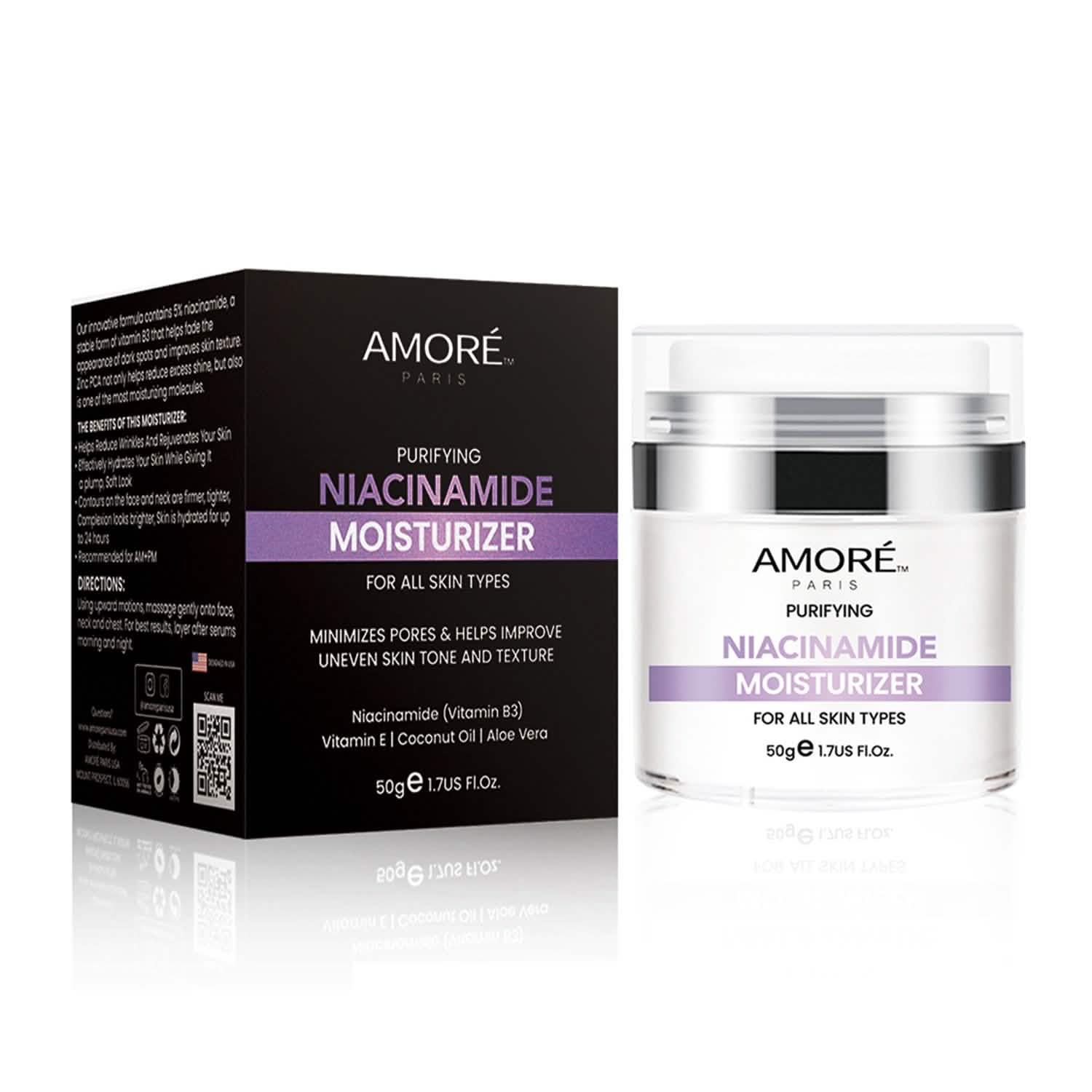Crème hydratante de jour pour le visage à la niacinamide, crème anti-âge et anti-rides quotidienne, formule vitamine B3, aloe vera pour le visage, huile de coco, vitamine E