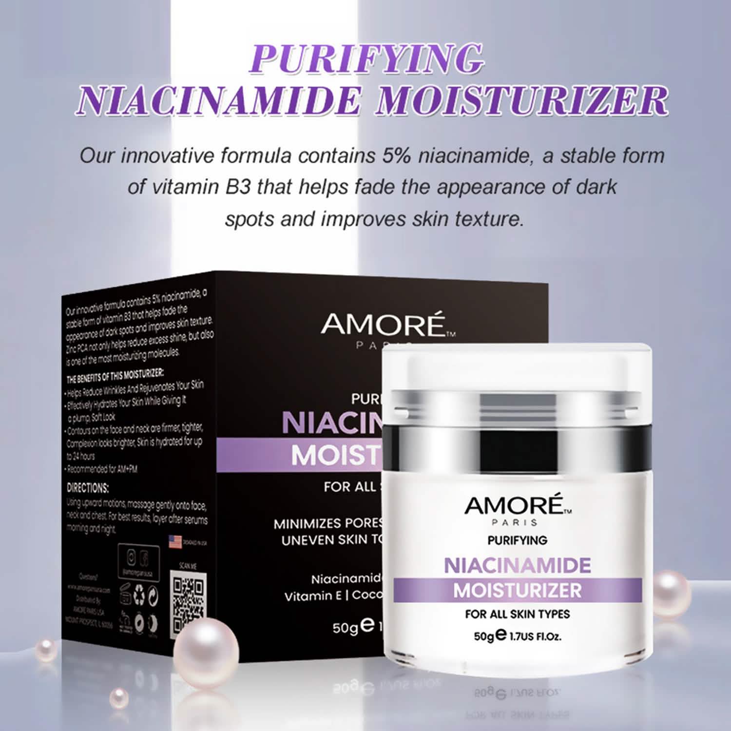 Crème hydratante de jour pour le visage à la niacinamide, crème anti-âge et anti-rides quotidienne, formule vitamine B3, aloe vera pour le visage, huile de coco, vitamine E