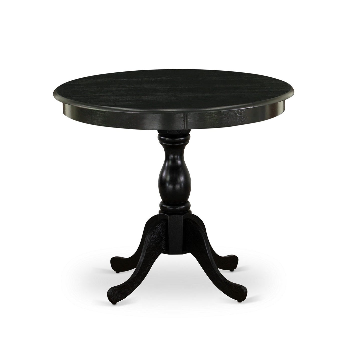 EAST WEST FURNITURE - AMVA5-BLK-W - 5-Piece Kitchen Dining Set- 4 Dining Chair and Modern Round Dining Table - Wooden Seat and Slatted Chair Back (Black Finish)