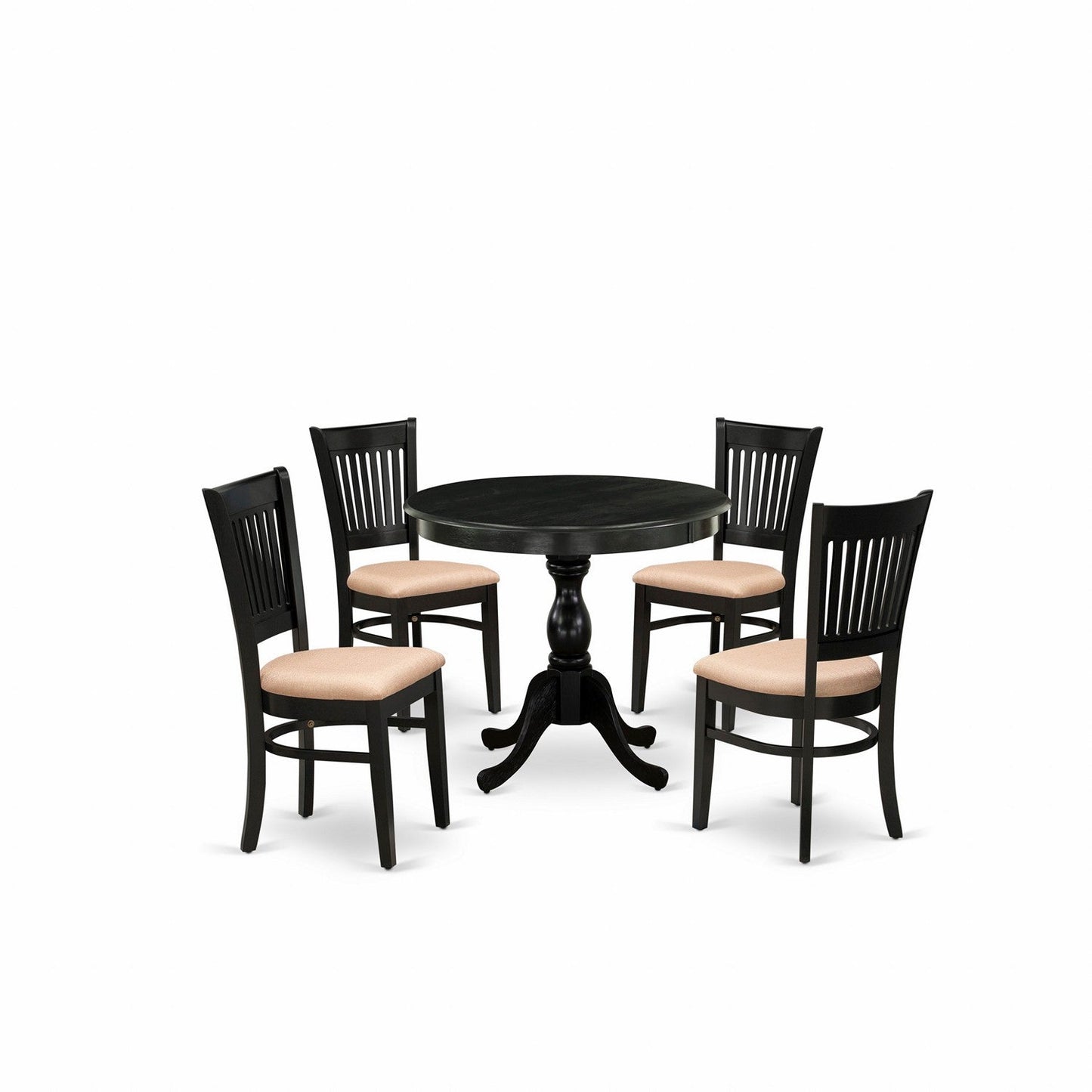 EAST WEST FURNITURE - AMVA5-BLK-C - 5-Pc Dining Room Table Set- 4 Kitchen Chair and Modern dining room table - Linen Fabric Seat and Slatted Chair Back (Black Finish)