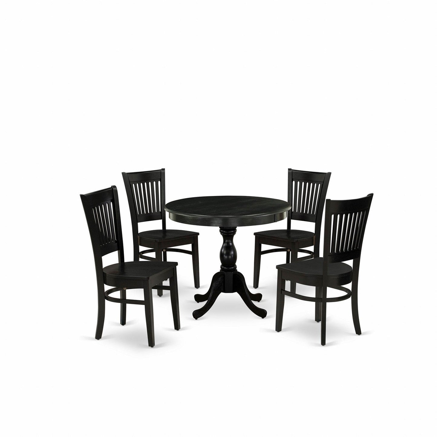 EAST WEST FURNITURE - AMVA5-BLK-W - 5-Piece Kitchen Dining Set- 4 Dining Chair and Modern Round Dining Table - Wooden Seat and Slatted Chair Back (Black Finish)